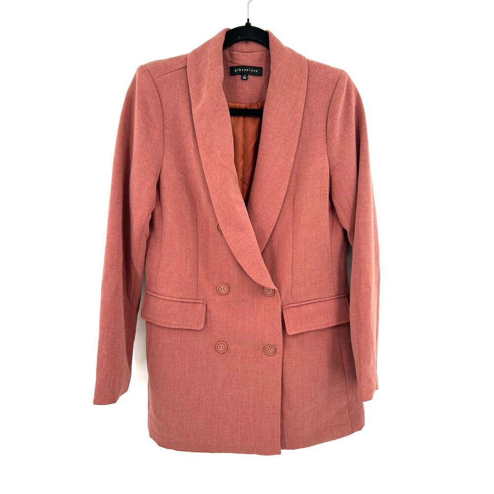 GIBSONLOOK Women's Double Breasted Long Blazer Jacket Dusty Rose Size Small